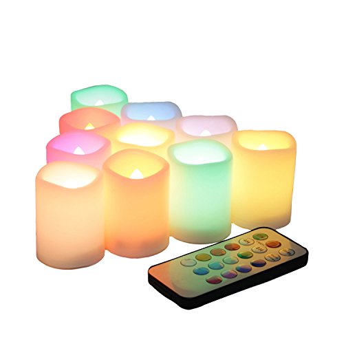 Flickering Battery Operated Color Changing Flameless LED Votive Candles with Remote Long Lasting Decorative Electric Multi Colors Candle Set for Wedding Party Decorations 10 Pack Battery Included