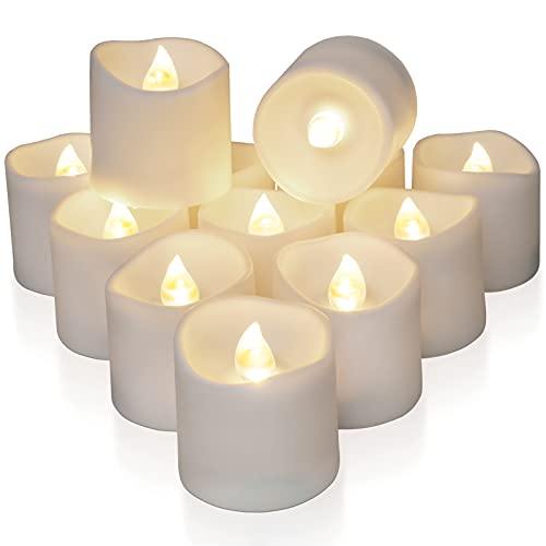Homemory 12Pack Timer Flameless LED Votive Candles Long Lasting Battery Operated Tea Light with Timers 6 Hours On and 18 Hours Off Cycle Automatically for WeddingTable Decorations (Warm White)