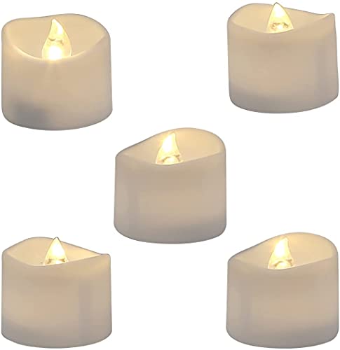 Homemory Flameless Tea Lights Candles Last 5days Longer Battery Operated LED Votive Candles 12 pcs Flickering Tealights with Warm White Light for Wedding Valentines Day Halloween Christmas