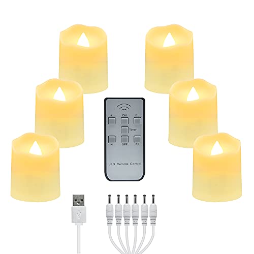 LED Tea Lights Rechargeable Candles with USB Charging Cable 6 PCS Votive Tea Light with Remote Flameless Flickering Warm White Tealights Candle for Halloween Pumpkin Light Christmas Decorations