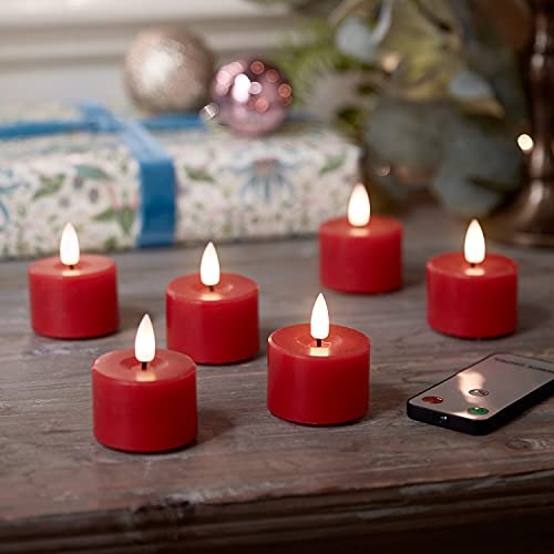 Lights4fun Inc Set of 6 TruGlow Red Wax Flameless LED Battery Operated Votive Candles with Remote Control