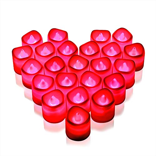 Rakumi Red LED Candles Flameless Red LED Tea Lights Battery Operated LED Votive Candles for Valentines Day Wedding Birthday Party 24 Packs