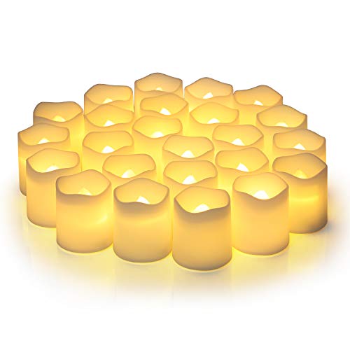 SHYMERY Flameless Votive CandlesFlameless Flickering Electric Fake Candle24 Pack Battery Operated LED Tea Lights in Warm White for WeddingTableFestival CelebrationHalloweenChristmas Decorations