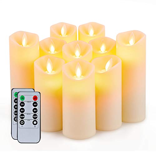 5plots 10 PCS Flickering Flameless Candles Moving Flame Battery Operated LED Pillar Candles with Timers and Remote Control Made of WaxLike Frosted Plastic Wont Melt Ivory