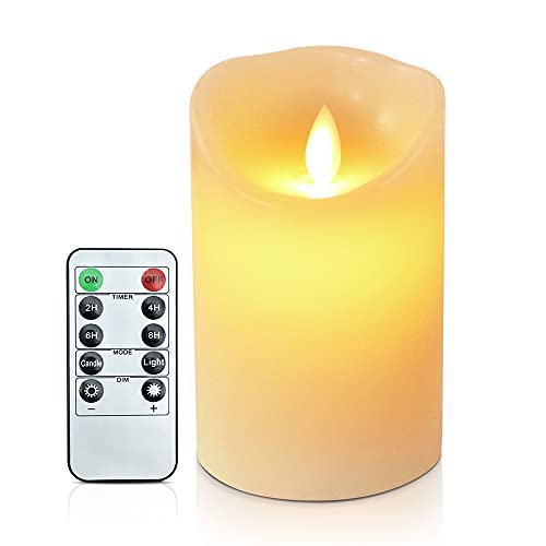 ACROSS Everlasting Flickering Flameless Candles  32D x 5 H Real Wax LED Pillar Candles Battery Operated Realistic 3D Dancing Flame Fake Candles with 10Key Remote Control Cycling 24 Hours Timer