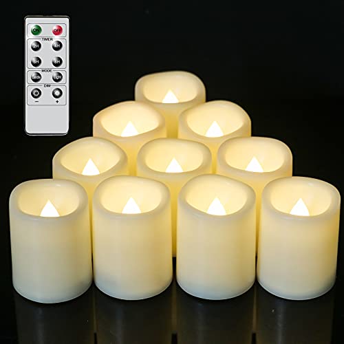 DRomance Flameless Flickering LED Votive Candles with Remote Battery Operated TeaLights Battery IncludedWarm White Light 15 x 2 inch Set of 10 for Christmas Decoration