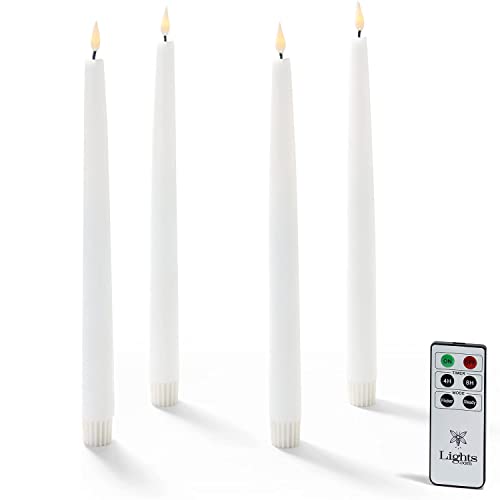 Flickering Flameless Taper Candles with Remote  11 Inch LED Candlesticks Realistic 3D Flame with Wick White Real WaxHoliday Centerpiece Automatic Timer Batteries Included  Set of 4