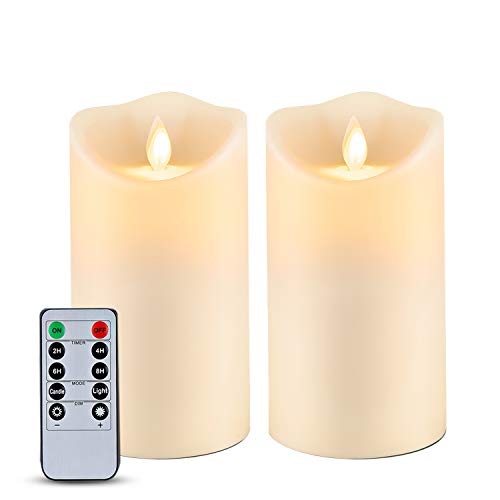 Homemory 6 x 325 Outdoor Waterproof Flameless Candles Flickering Moving Flame LED Candles Battery Operated Candles with Remote and Timers Ivory Frosted Plastic Set of 2