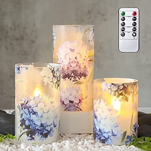 Petristrike Glass Flameless Candles Battery Operated Led Pillar Candles with Remote  Timer Hydrange Realistic Flickering Candles Set for Home Decor Party Wedding