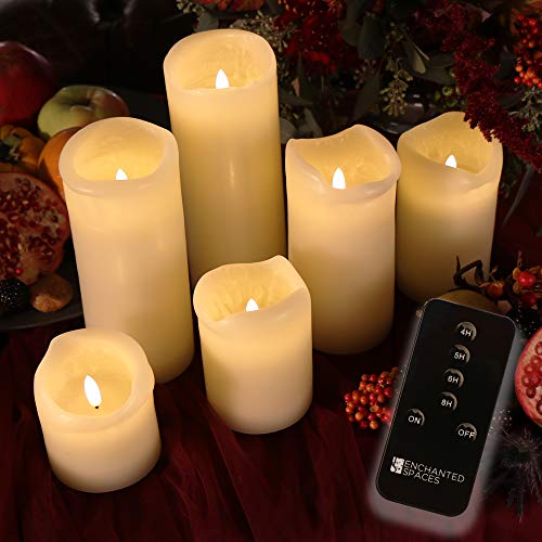 Set of 6 Imperfect Variety Ivory Wax Remote Controlled Battery Operated Flickering Candles with Remote and Batteries
