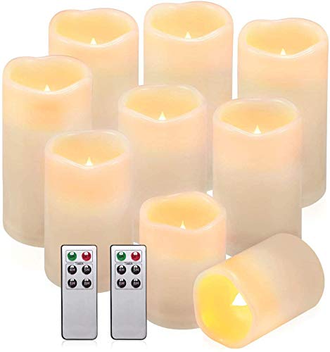 Comenzar Flameless Candles Outdoor Candles Battery Operated Candles Set of 9 (H 4 5 6 x D 3) Led Candles with Remote Control Candles (Batteries not Included)