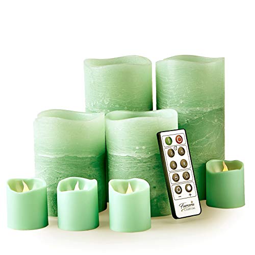 Furora LIGHTING Green Candles Flameless LED Candles W Remote Control Set of 8 Furora LIGHTING LED Pillar Candles and Votive Candles Battery Operated Electric Candles Gift Set for Living Room D飯r