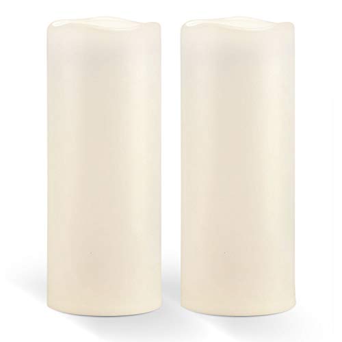 Amagic 10 x 4 Outdoor Waterproof Candles Battery Operated Large Flameless Candles with Timer Wont melt LongLasting Ivory White Set of 2