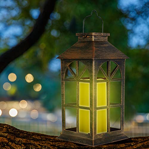 Distressed Vintage Candle Lantern with LED Flickering Flameless CandlesOutdoor Hanging LED Candle LanternTabletop Lantern Decorative (Umbrella Grid)