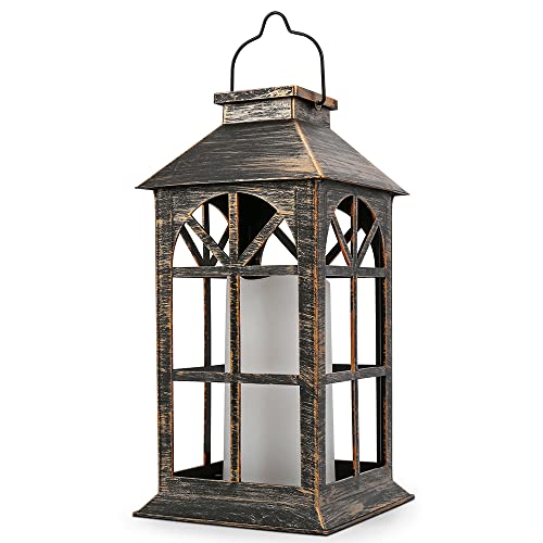 Elvasen 14 Vintage Candle Lantern with LED Flickering Flameless Candle  Battery Powered Candle Lantern Outdoor  Decorative Hanging Lantern for Patio  Tabletop Lantern