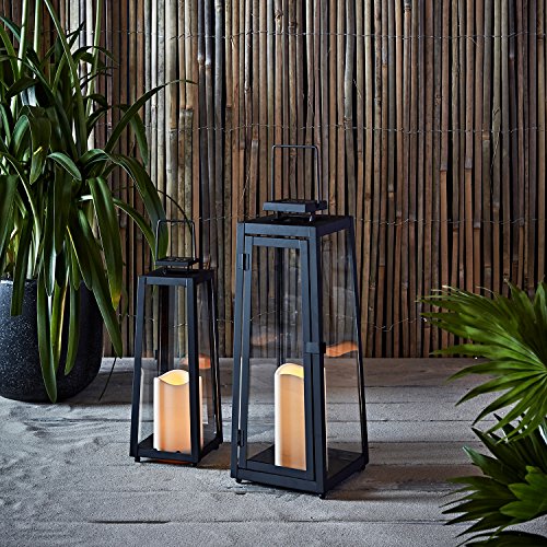 Ligts4fun Inc Set of 2 Black Metal Solar Powered LED Fully Weatherproof Outdoor Garden  Patio Flameless Candle Lanterns