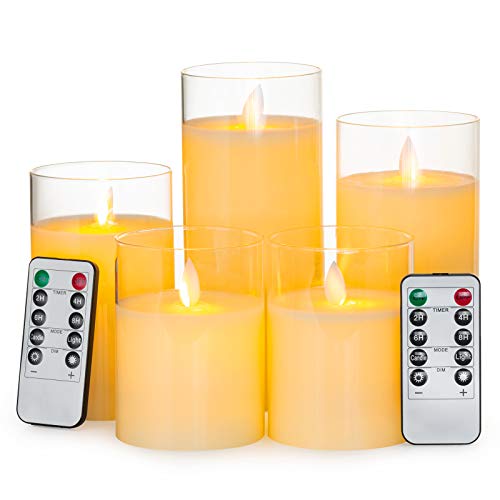 Flameless Candles Battery Operated Pillar Real Wax LED Glass Candle Sets with Remote Control Cycling 24 Hours Timer 4 4 5 6 7 Pack of 5