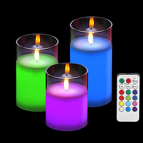 Flameless Candles FlickeringColor Changing Battery Operated LED Pillars Plexiglass Candles with Remote Control456Set of 3 Flickering Candle Decoration for Wedding Christmas Home Valentines Day
