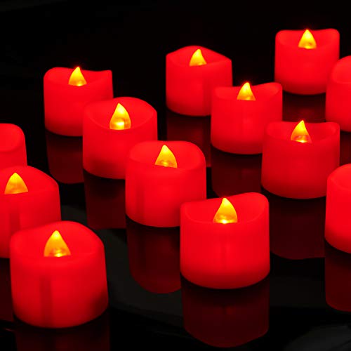 Homemory Flameless Candles Pack of 24 Flickering LED Tea Light Candles Battery Operated Red Tea Lights Batteries Included