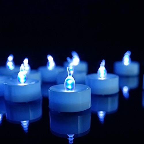 Homemory LED Tea Lights Candles Bulk Set of 24 Battery Tea Lights LongLasting Battery Operated Blue Tea Lights White Base Batteries Included