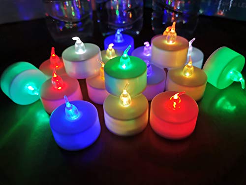 LANKER 24 Pack LED Tea Lights Candles  7 Color Changing Flameless Tealight Candle  Long Lasting Battery Operated Fake Candles  Decoration for Wedding Halloween and Christmas (MultiColor 24pcs)