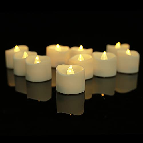 YHP Battery Operated Flameless Flickering Candle Realistic and Bright LED Tea Light for Wedding Table Halloween Christmas and Festival Celebration Pack of 12 in Warm White