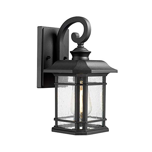 Emliviar Outdoor Wall Lantern Lights 1Light Exterior Wall Sconce Lamp Black Finish with Clear Seeded Glass 2084B BK