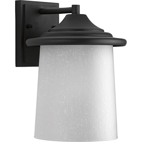 Essential Collection 1Light White Linen Glass Craftsman Outdoor Medium Wall Lantern Light Textured Black