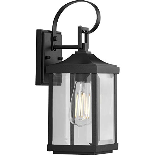 Gibbes Street Collection 1Light Clear Beveled Glass New Traditional Outdoor Small Wall Lantern Light Textured Black
