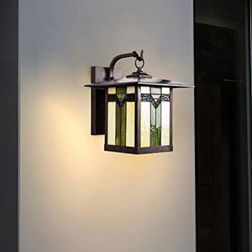 LITFAD 1 Light Sconce Light Fixture Tiffany Stylish Wall Light Lantern Stained Art Glass Wall Mounted Lighting in Green for Outdoor Indoor Lighting