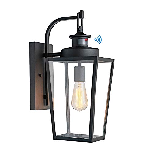 MOTINI 17 Vintage Outdoor Wall Lantern Lamp with Motion Sensor 1Light Classic Dusk to Dawn Wall Mount Light in Black Finish with Clear Beveled Glass Shade ETL
