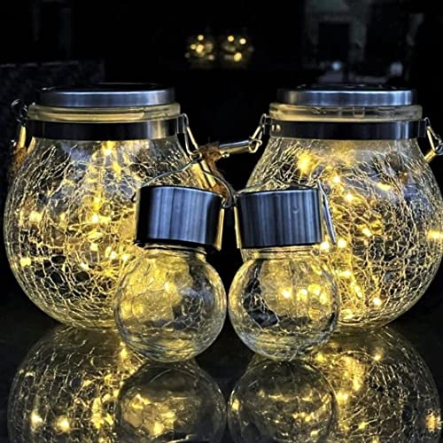 Solar Lanterns Outdoor Waterproof Solar Outdoor Lights Decorative Large Outdoor Lanterns for Patio Waterproof BRIGGTH Retro Glass Hanging Solar Lights for Table Yard Pathway Walkway 4 Pack 30 LED