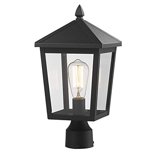 Zeyu Outdoor Post Light 16 Inch Exterior Pole Light Pillar Lantern with Clear Glass Shade and Black Finish 20076P