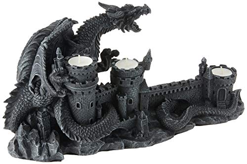 Design Toscano CL3682 Dragons Wrath Gothic Candle Holder Statue 18 Inch Polyresin Grey Stone