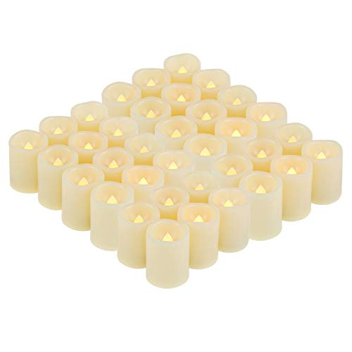 36 Pack Flameless Battery Operated LED Votive Candles Flickering Electric Fake Tea Lights Candle Bulk Set for Christmas Home Party Decorations Wedding Supplies 15x2 inch Batteries Included