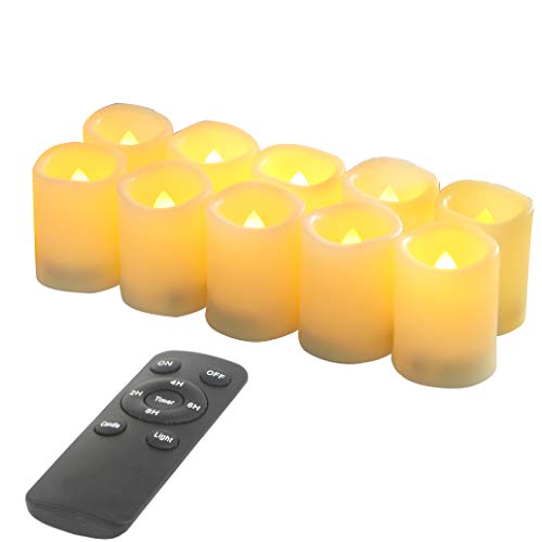10 Pack Battery Operated Electric Flameless LED Votive Candles with Remote and Timer Realistic Flickering Set Bulk for Black Friday Christmas New Year Wedding Party Decorations Batteries Included