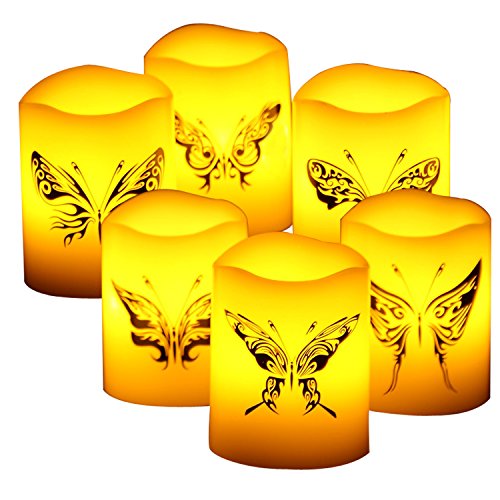 CANDLE CHOICE Battery Operated Flameless Votive Candles with Timer Real Wax Realistic Flickering Small Electric LED Pillars with Butterfly Decals Wedding Christmas Decorations Centerpieces 2x246PCS