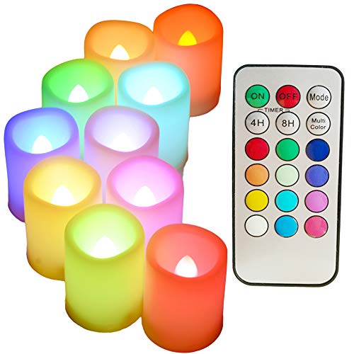 Colored Flameless Candles with Timer and Remote Control  SWEETIME Color Changing Led Tea Lights Candles Battery Operated Votive Candles for Valentine Day Easter Party Decor15x 2Set of 10