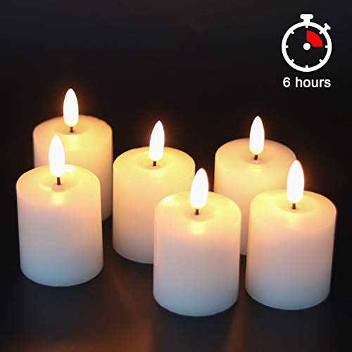 Eldnacele Flameless Flickering Votive Candles with Timer Realistic Black Wick LED Pillar Candles D2 x H3 Battery Operated Candles Real Wax Set of 6 White(Battery Included)