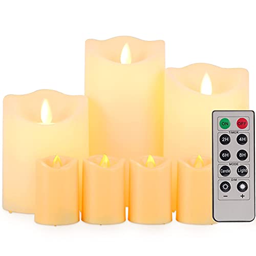 Flickering Flameless Candles Battery Operated Candles Waterproof Outdoor Candles Votives LED Candles Pack of 7 (D325 x H4 5 6) With Remote Cycling 24 Hours Timer Plastic Candles Battery Candles