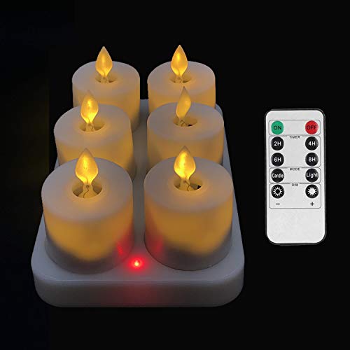 Rechargeable Remote Control Led Moving Wick Realistic Flame Tea Lights Flameless Candles with TimerBattery Operated Flickering White Votive Candle LightElectric Tealight for OutdoorWindowChristmas