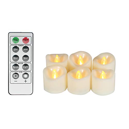 6 Battery Operated Flameless LED Tea Lights with Remote Timer Realistic Flickering Electric Tealight Votive Candles Set Bulk Baptism Wedding Party Decorations Home Decor Centerpieces Batteries Incl