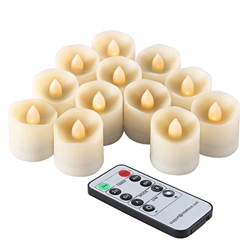 Flameless Candles Tea Lights with Remote Votive Candle LED Tea Light with Timer Realistic White Flickering Tealights Fake Candle  Battery Operated 200 Hours Holiday Decoration 13 Set of 12 Candles