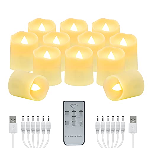Flameless Remote Tea Lights Rechargeable Candles 12 PCS Realistic USB LED Tealights with Timer Flickering Fake Candle Votive Tea Light for Halloween Holiday Christmas Party Home Decorations