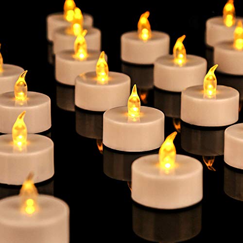 JUNPEI 24Pack Battery Tea Lights  LED Tea Lights Realistic and Bright Flickering Holiday Gift Operated Flameless LED Tea Light for Seasonal  Festival Celebration Warm Yellow Lamp Battery Powered