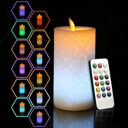 Niceme Flameless Candle with 18 Key Remote Control Timer 6 Realistic Color Changing LED Tea Light Candle Flickering Battery Operated Real Wax MultiColor Fake Pillar Candle for Home Decor Christmas