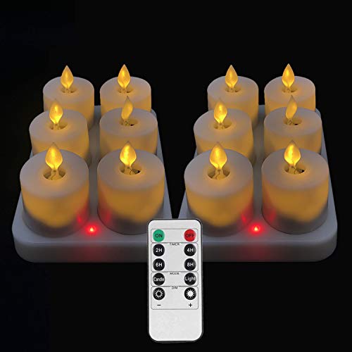 Rechargeable Led Battery Operated Tea Lights Moving Wick Flameless Candles Light with Remote  TimerFlickering Electric Fake White Votive Tealight Small Candle for OutdoorWeddingParty Decorations