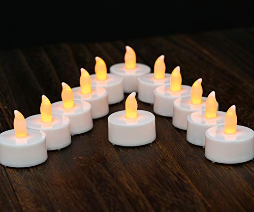 Tea Lights LED Tea Light Candles 100 Hours Pack of 12 Realistic Flickering Bulb Battery Operated Tea Lights for Seasonal Festival Celebration Electric Fake Candle in Warm Yellow
