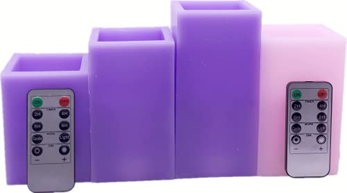 Advent Flameless Candles Set of 4Square Real Wax Battery Candles with 10Key Remote 3pcs Purple at 456 Inch Tall1pc Pink at 5 InchSmooth SurfaceUnscent