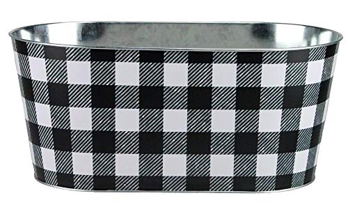 GiftWrap Etc Decorative Buffalo Plaid Plant Pots  L 13 x W 6 34 5 Tall Black  White Gingham Christmas Home Decor Flower Pot Garden Decor Gift Bucket Succulent Pot